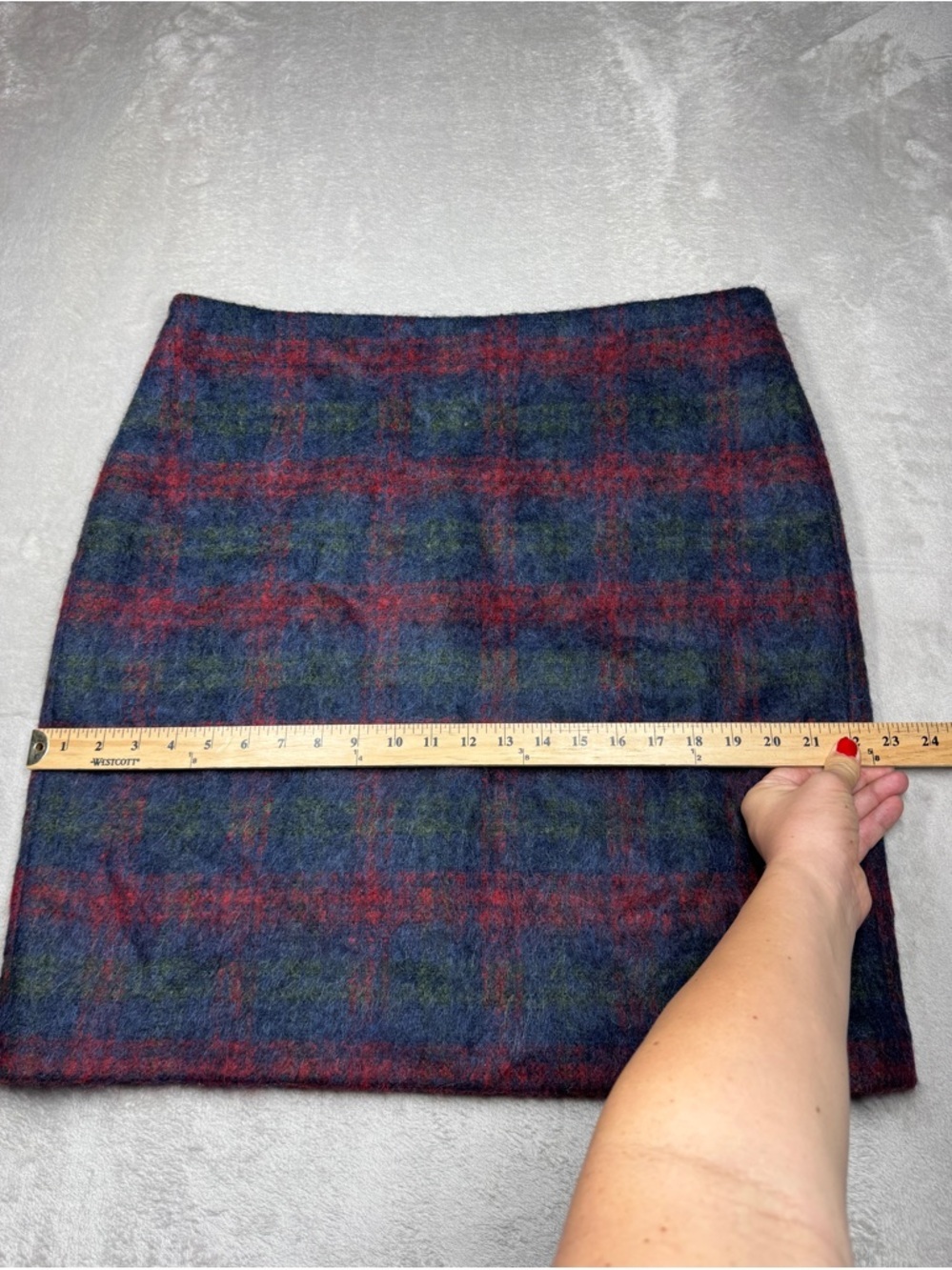 Talbots Wool Alpaca Blend Plaid Red Green Blue Straight Academia Mini Skirt 16 - Picture 7 of 15
